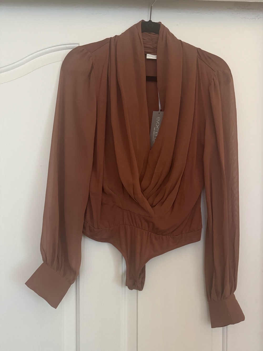 eva mendes for New York & Company Brown Draped Long-Sleeve Bodysuit